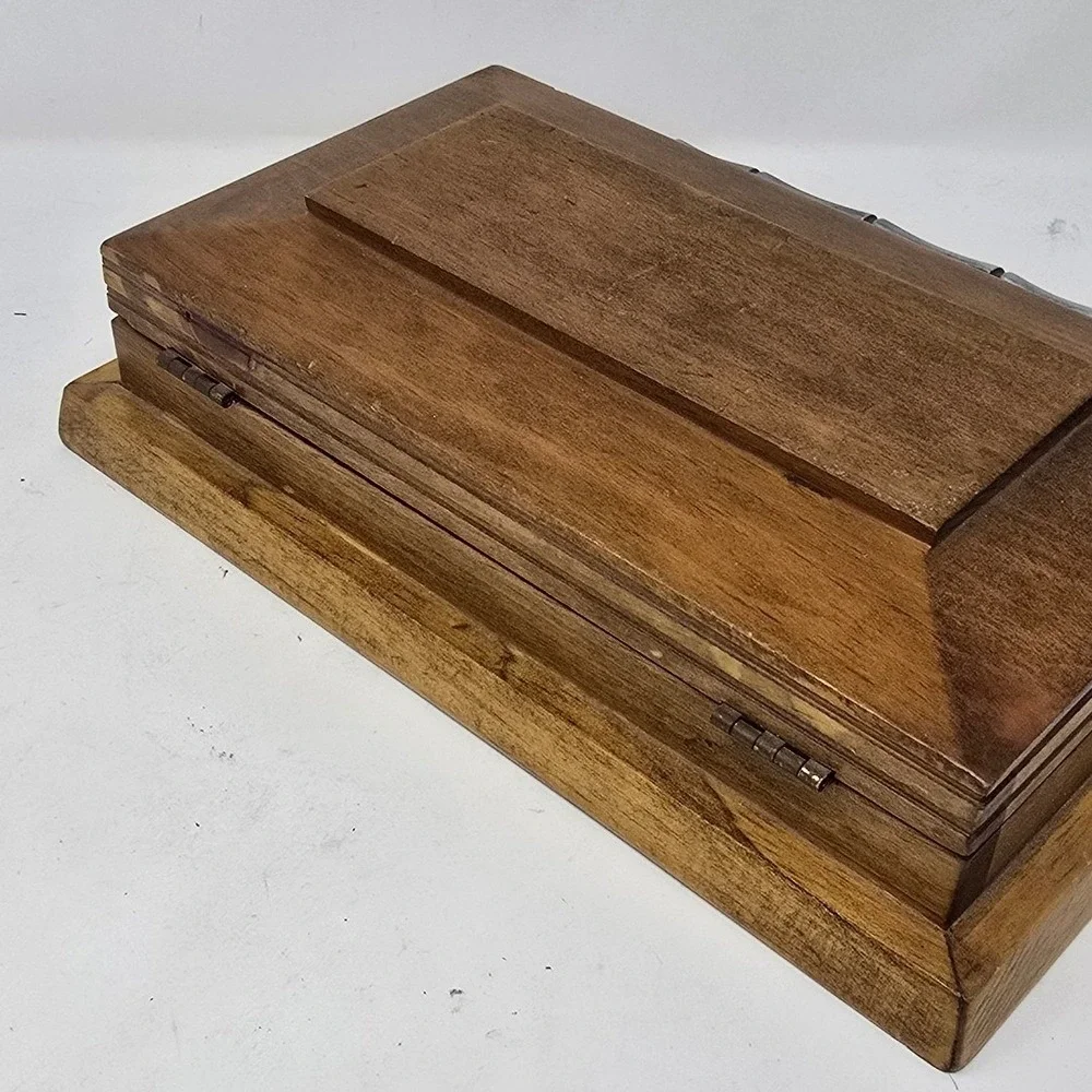 Vtg wooden casket style jewelry trinket box hinged oddity gothic dark‎ academia